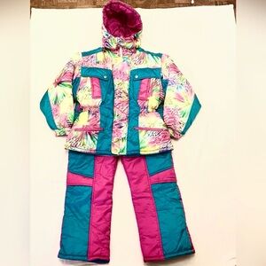 Vintage 1994 Pink Teal Ski Suit 2-Piece Set | Youth 15